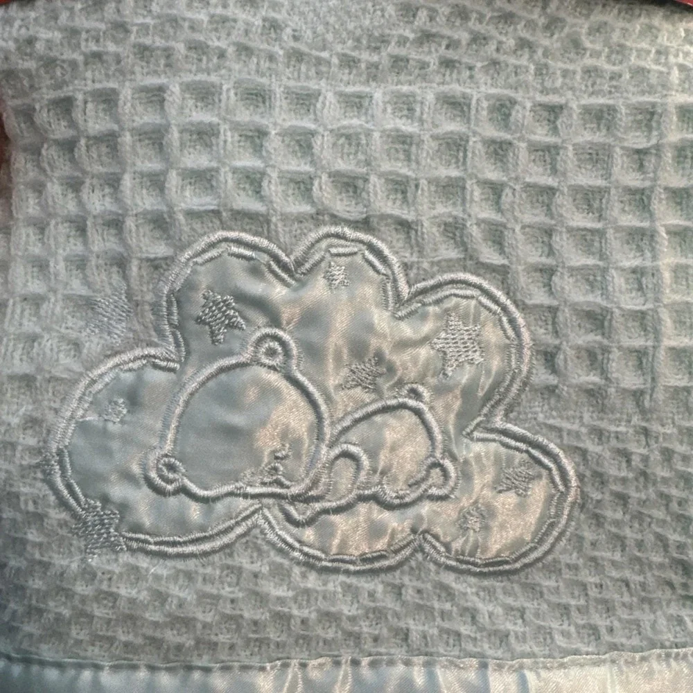 VTG Aqua Blue Baby Blanket‎ Waffle Satin Trim Kidgets Warm & Cozy Sleeping Teddy